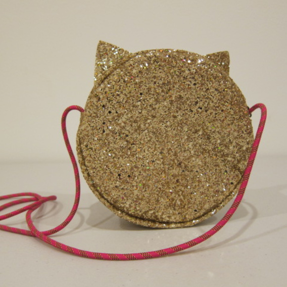Girls Glitter Gold Crossbody Crewcuts Small Purse Bag Strap Cat Heart Eyes Emoji - Picture 4 of 8